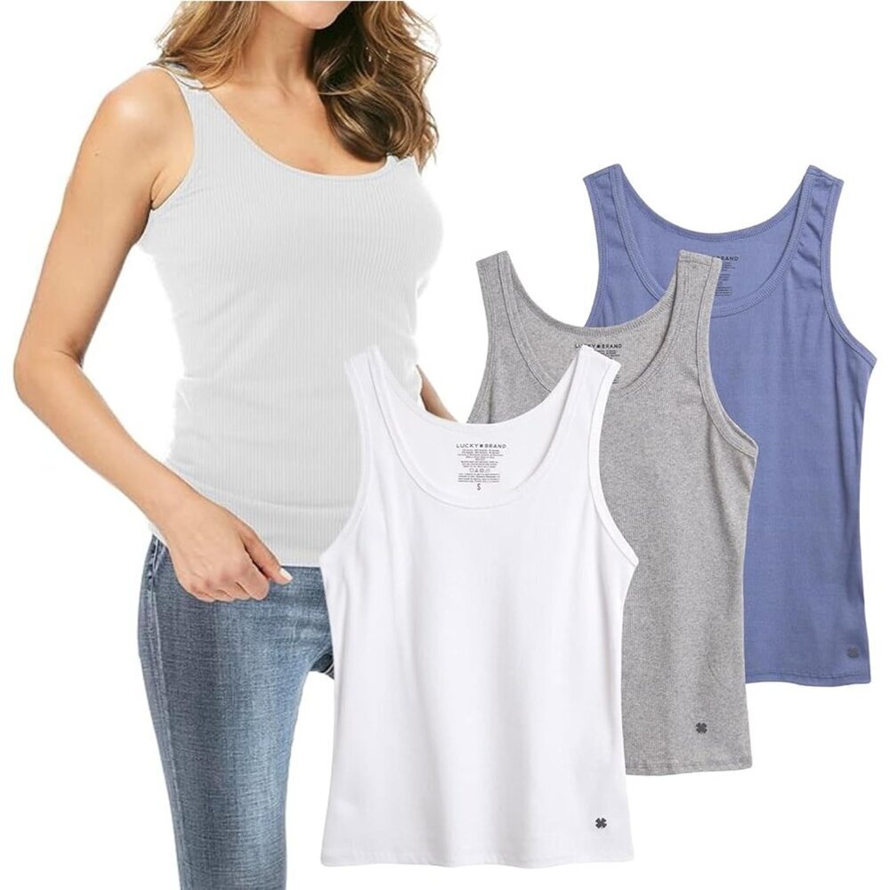 Women's Stretch Cotton Tank Top 3 Pack Sleeveless Scoop Neck Basic T-Shirts